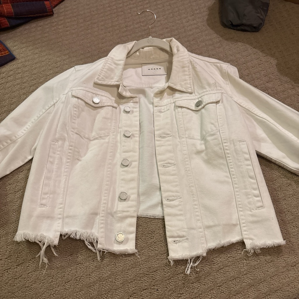 Blank NYC Frayed Hem White Jean Jacket